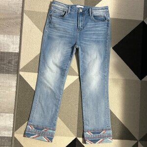 DRIFTWOOD Colette Aztec Embroidered Hem Cropped Jeans Women's Size 28